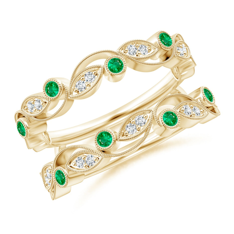 Leaf Motif Emerald and Diamond Ring Wrap