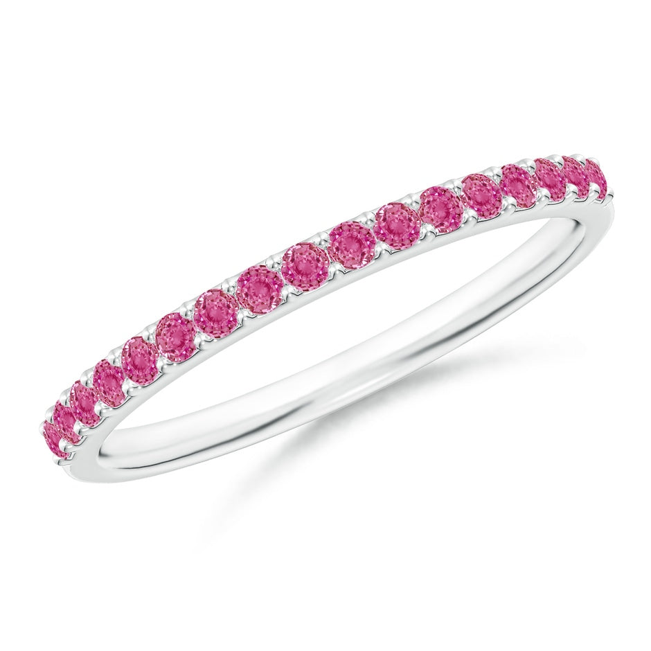 Prong Set Half Eternity Round Pink Sapphire Wedding Ring
