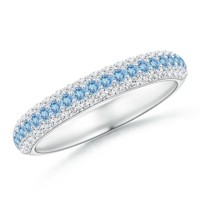 Triple Row Round Aquamarine and Diamond Wedding Band