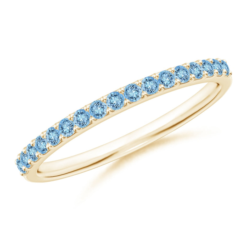 Prong Set Half Eternity Round Aquamarine Wedding Ring