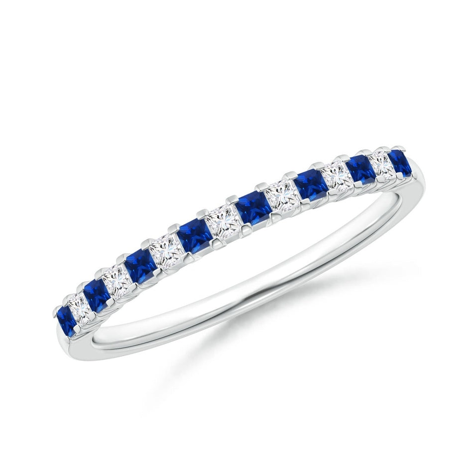 Blue Sapphire and Diamond Semi Eternity Classic Wedding Ring
