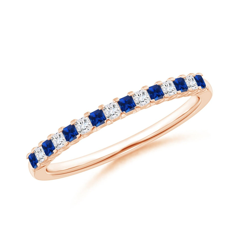 Blue Sapphire and Diamond Semi Eternity Classic Wedding Ring