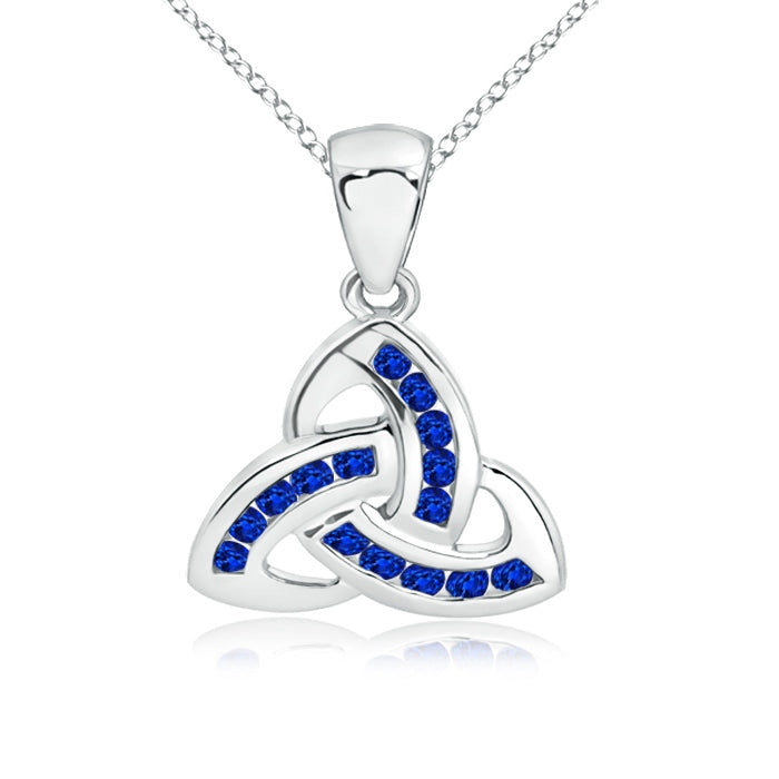 Dangling Channel-Set Blue Sapphire Celtic Knot Pendant