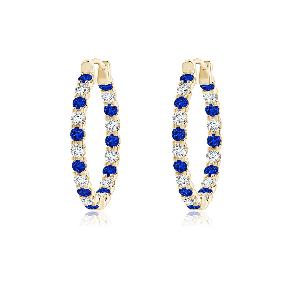 0.71 CTW Lab-Grown Basket-Set Round Blue Sapphire Stud Earrings with Diamond in 14K Yellow Gold