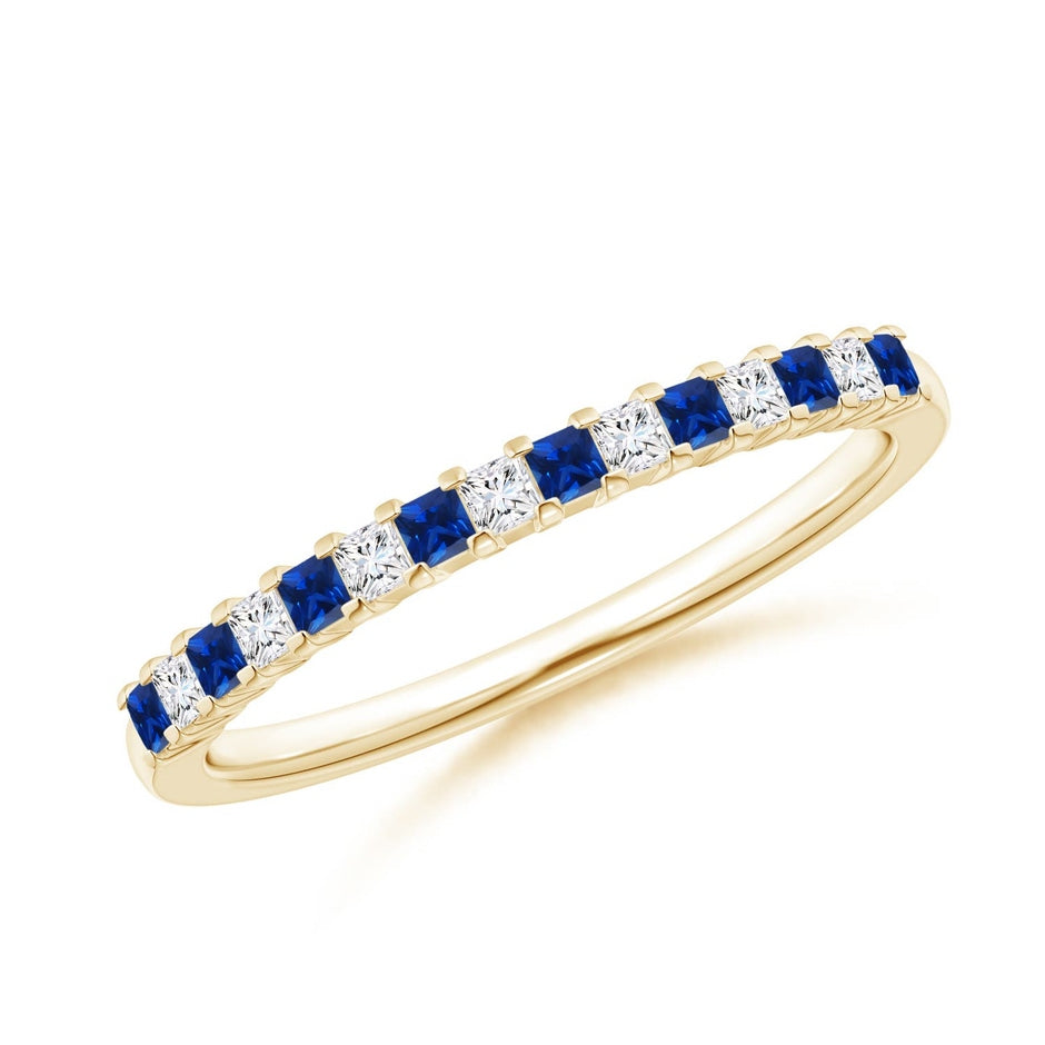 Blue Sapphire and Diamond Semi Eternity Classic Wedding Ring