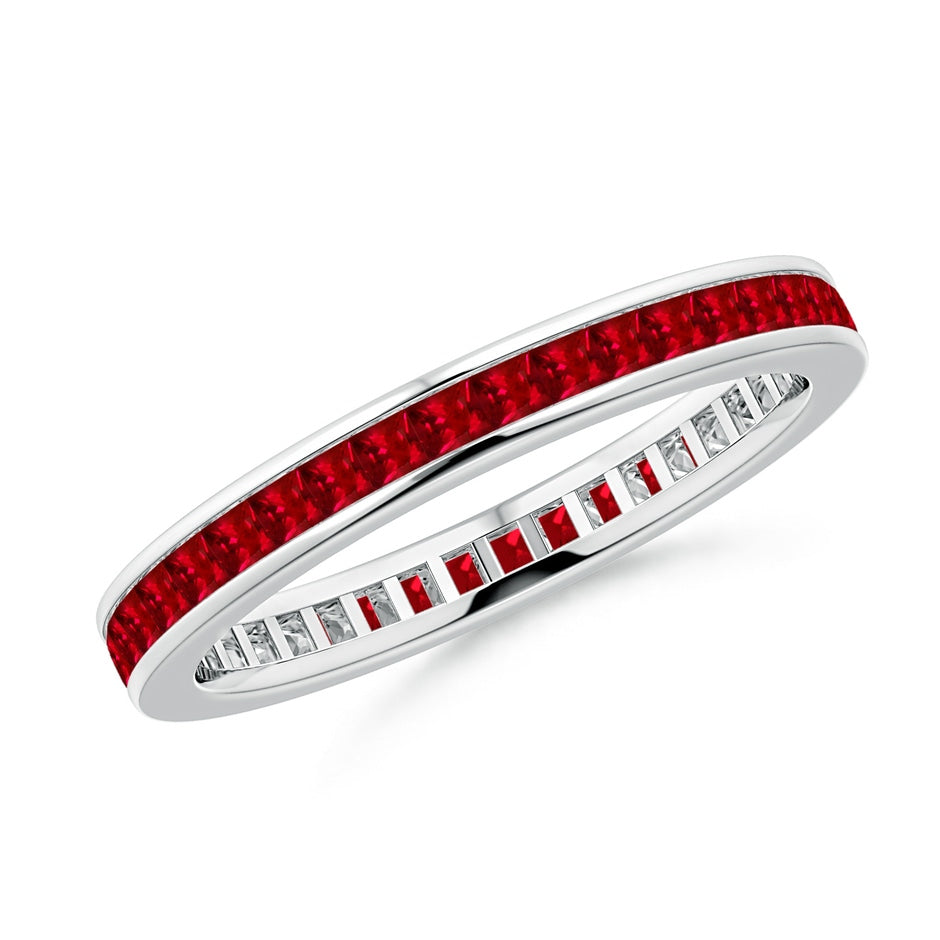 Channel Set Square Ruby Eternity Wedding Ring