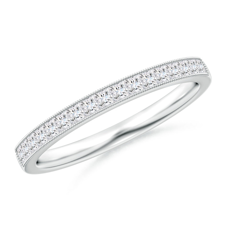 Lab-Grown Channel-Set Princess-Cut Diamond Wedding Ring with Milgrain