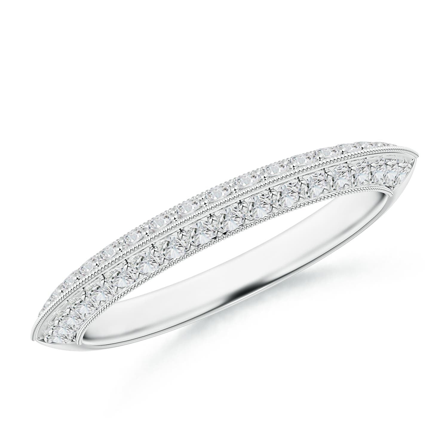 0.27 CTW Pave-Set Diamond Knife Edge Wedding Ring for Women in 18K White Gold