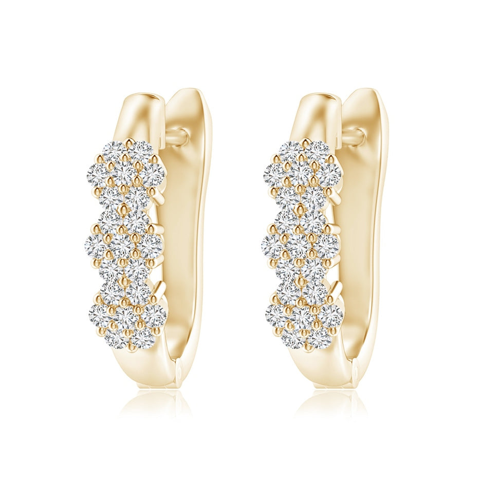 Triple Floral Cluster Diamond Hoop Earrings