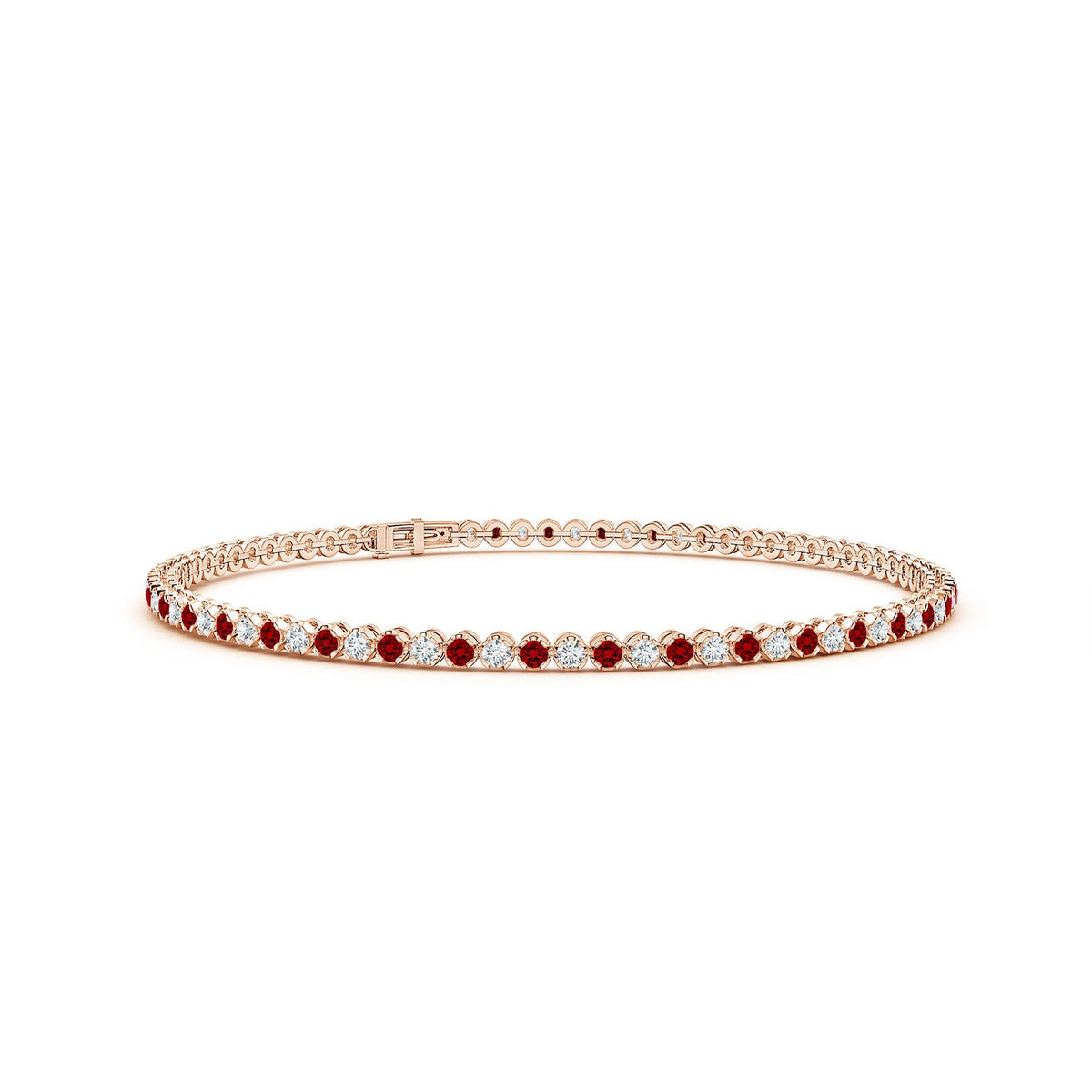 1.29 CTW Lab-Grown Bezel-Set Ruby and Lab Diamond Evil Eye Bracelet in 14K Yellow Gold