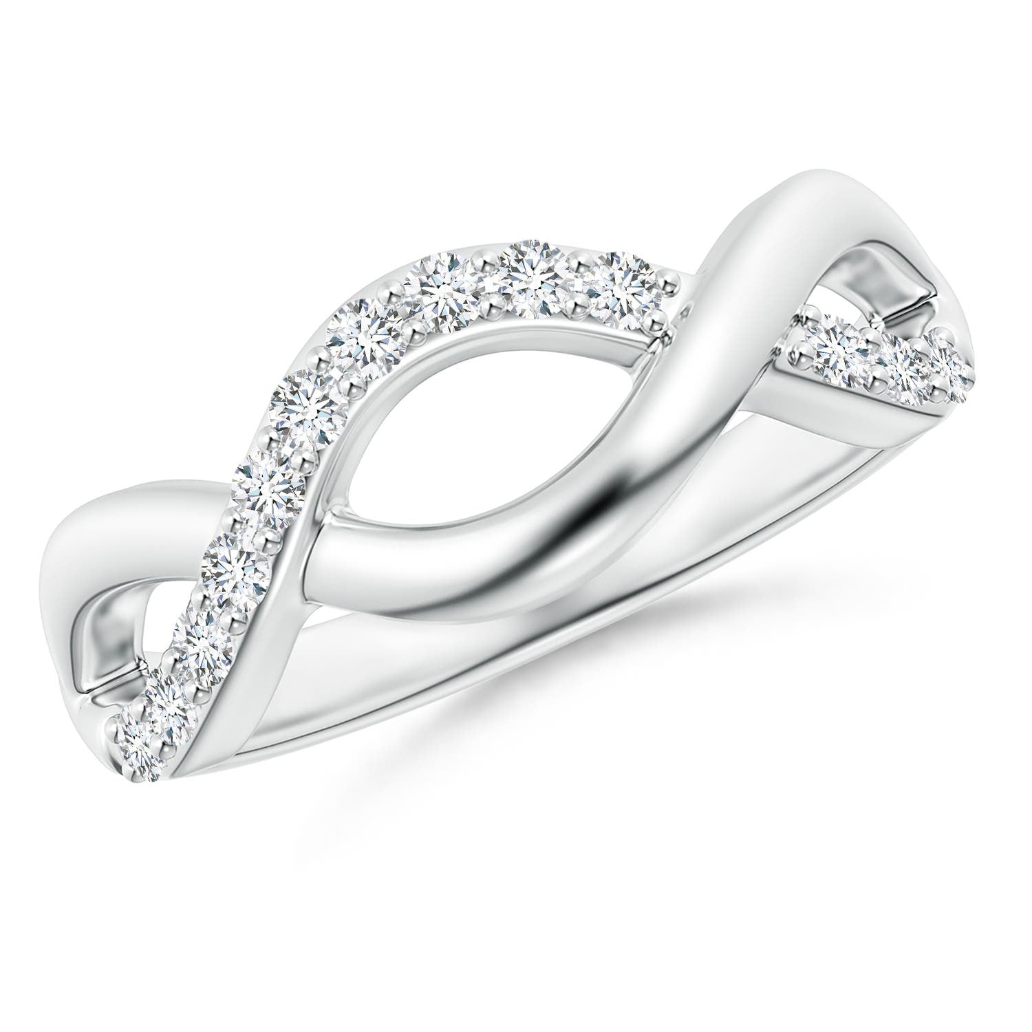 1.1 MM Single Sided Diamond Criss-Cross Infinity Ring in 18K White Gold