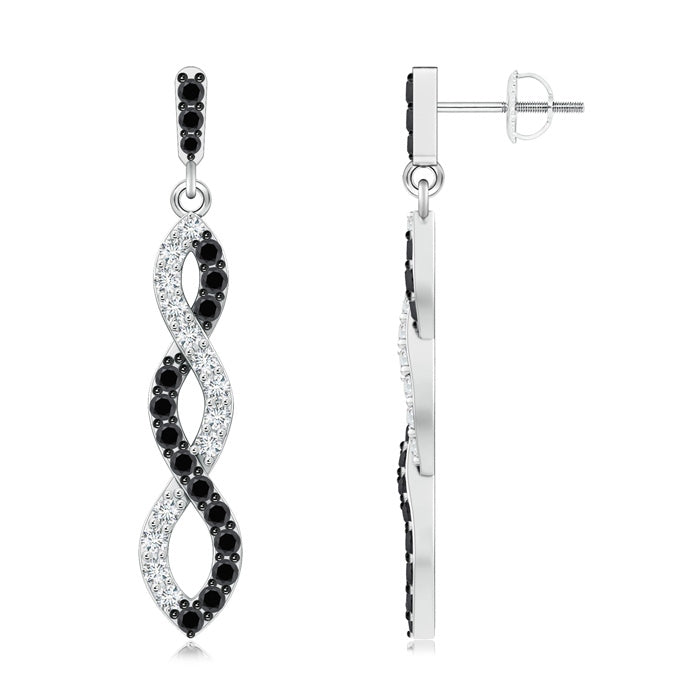 White and Enhanced Black Diamond Infinity Dangle Earrings
