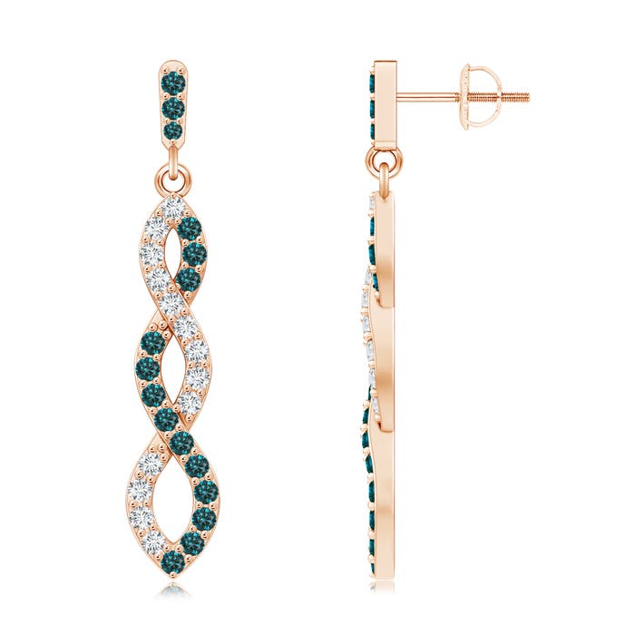 0.76 CTW Floating Round Enhanced Blue Diamond Halo Drop Earrings in 14K Yellow Gold