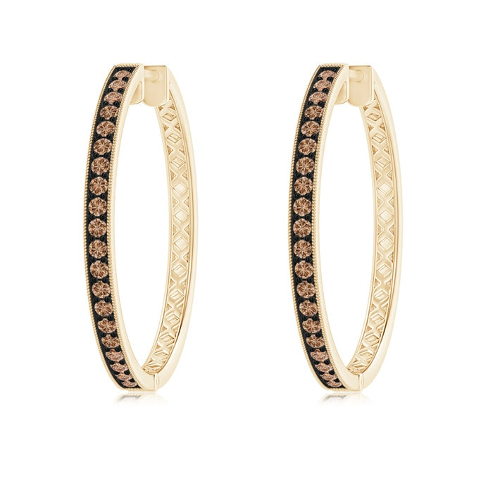 Pavé-Set Coffee Diamond Hoop Earrings with Milgrain