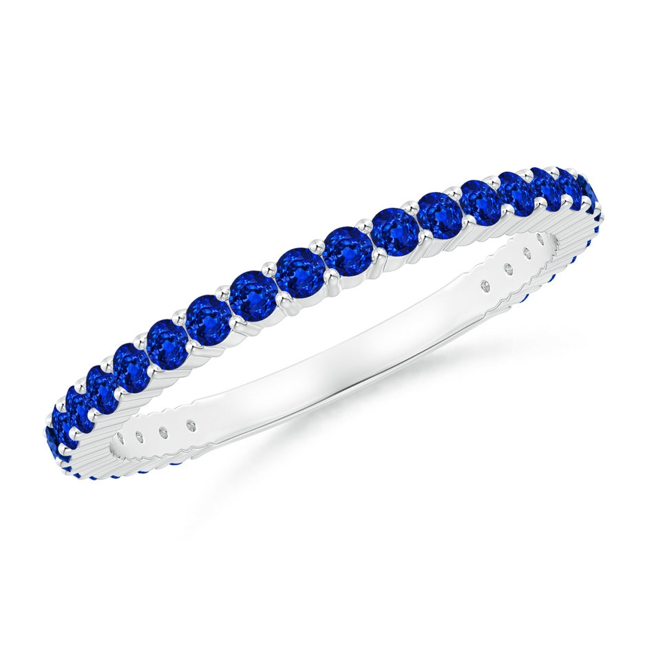 Prong Set Round Blue Sapphire Eternity Wedding Ring