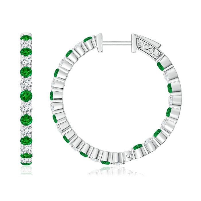 Round Emerald and Diamond Inside Out Hoop Earrings