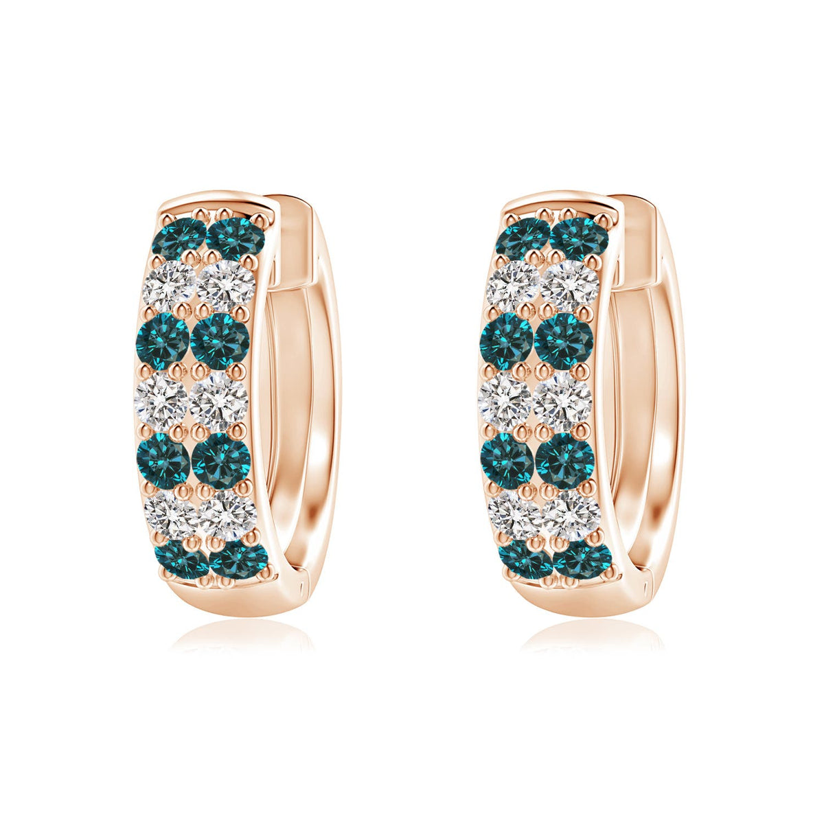 0.76 CTW Floating Round Enhanced Blue Diamond Halo Drop Earrings in 14K Yellow Gold