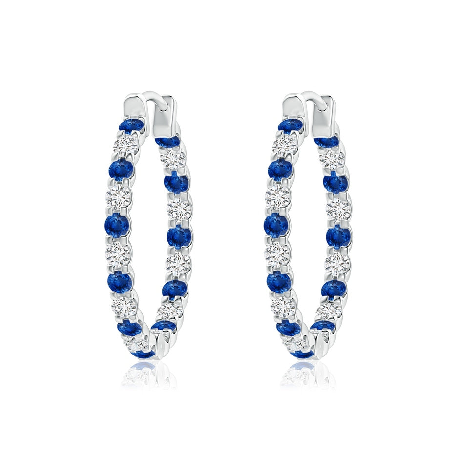 Prong-Set Round Blue Sapphire and Diamond Inside Out Hoop Earrings