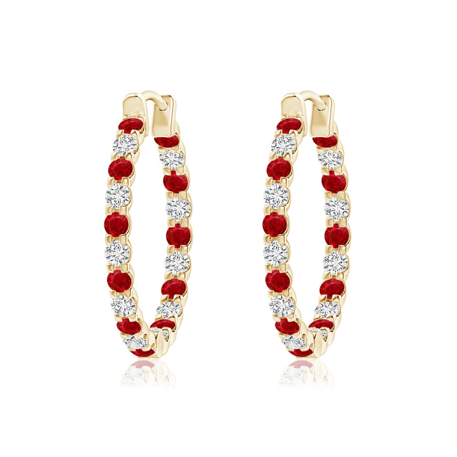 Prong-Set Round Ruby and Diamond Inside Out Hoop Earrings
