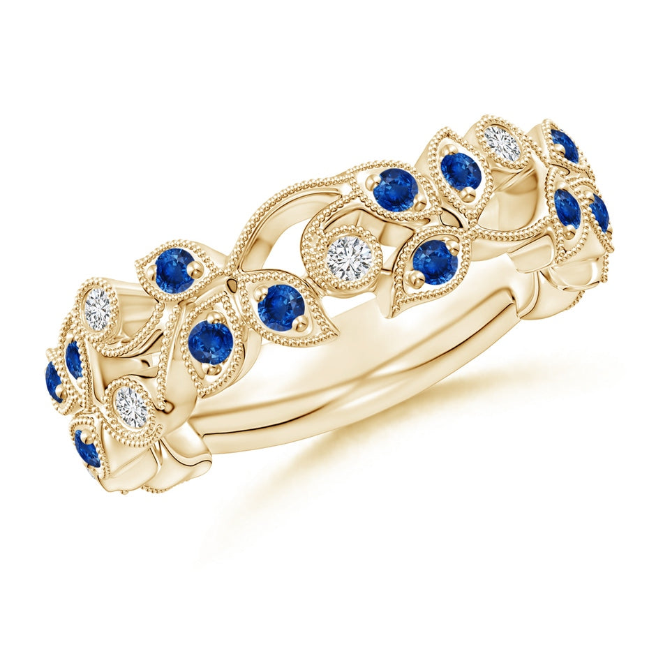 Nature Inspired Round Blue Sapphire & Diamond Vine Ring