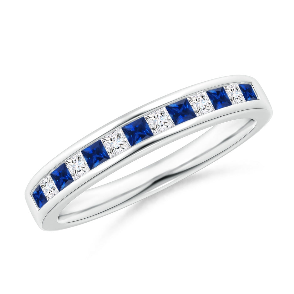 Channel Square Sapphire and Diamond Half Eternity Ring
