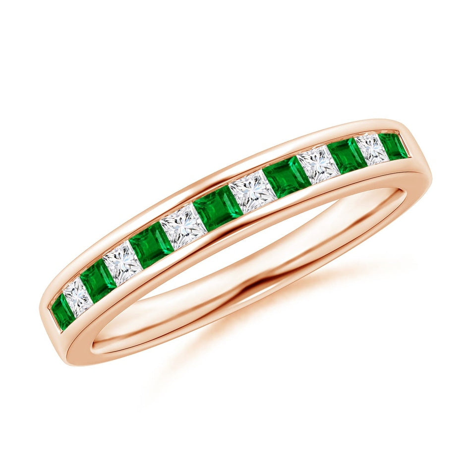 Channel Square Emerald and Diamond Half Eternity Ring