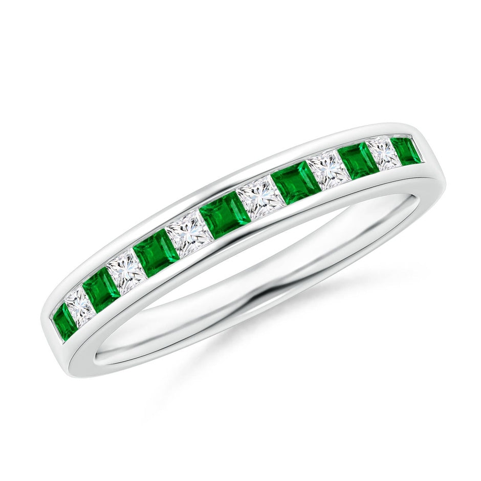 Channel Square Emerald and Diamond Half Eternity Ring