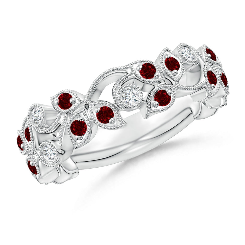 Nature Inspired Round Ruby & Diamond Vine Ring