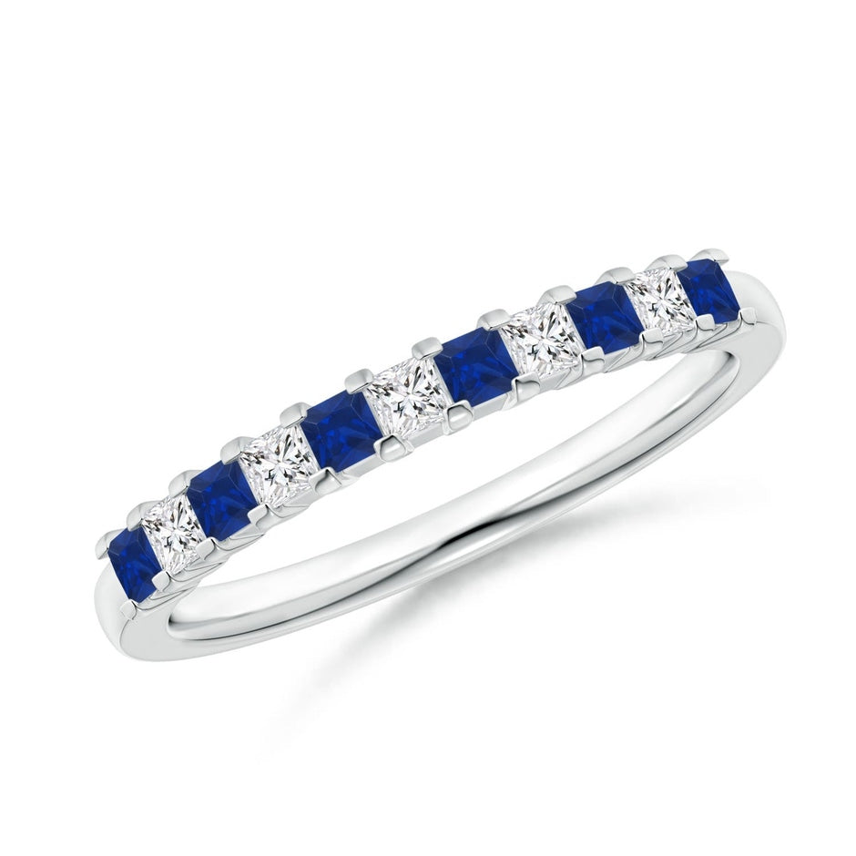Blue Sapphire and Diamond Semi Eternity Classic Wedding Ring