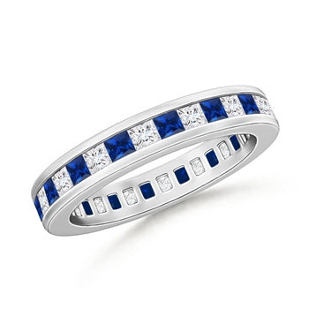 Channel Eternity Square Sapphire Diamond Wedding Ring