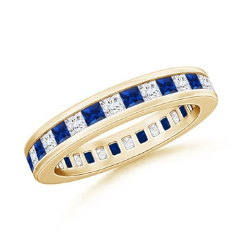 Channel Eternity Square Sapphire Diamond Wedding Ring