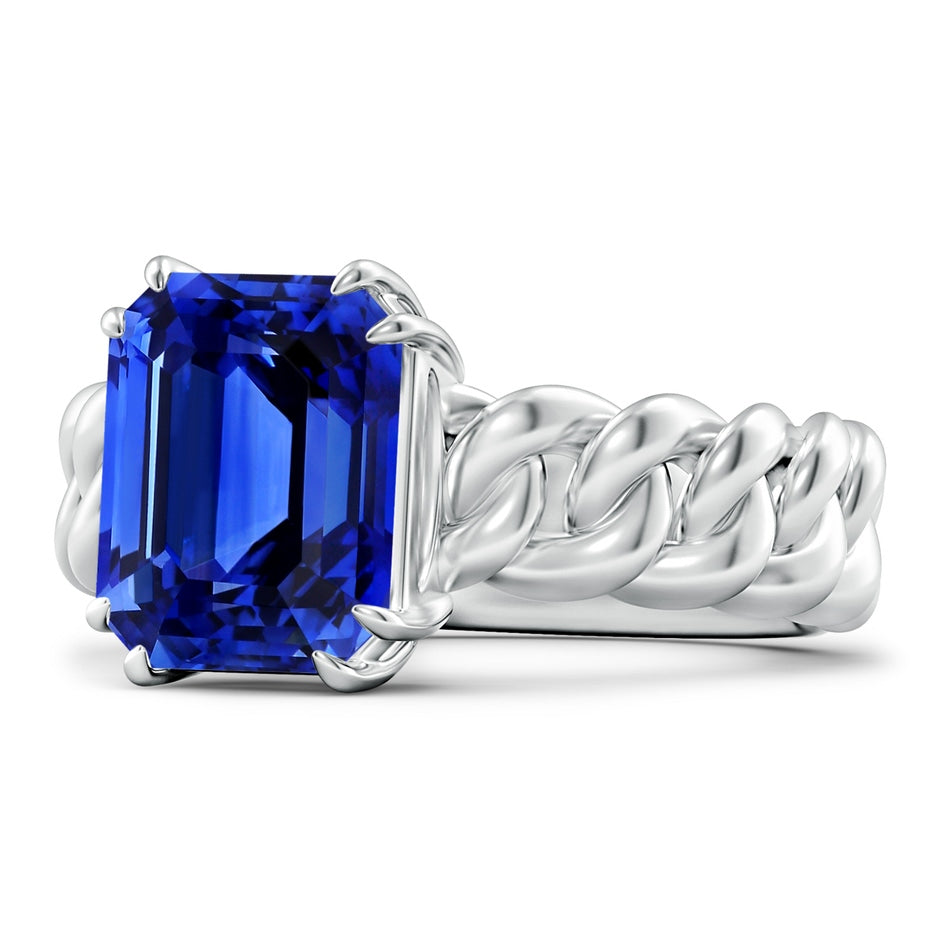 GIA Certified Octagonal Blue Sapphire Cuban Chain Solitaire Ring