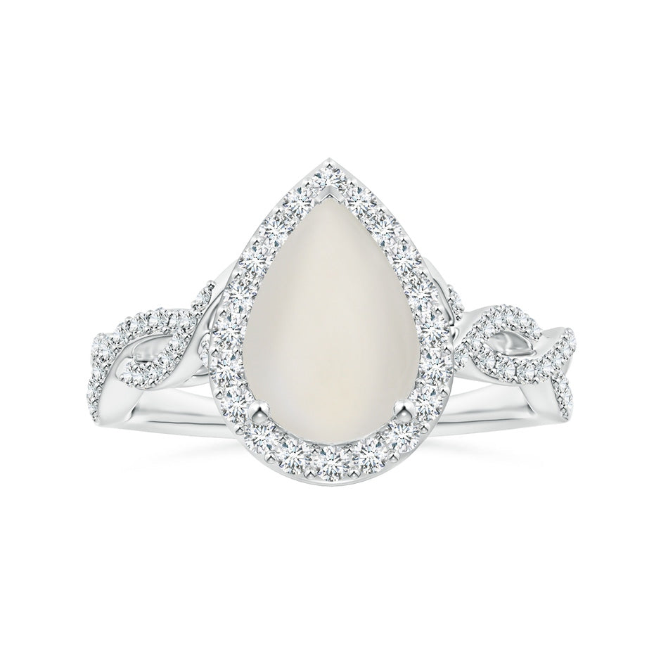 GIA Certified Pear-Shaped Rainbow Moonstone Twisted Shank Ring with Diamonds