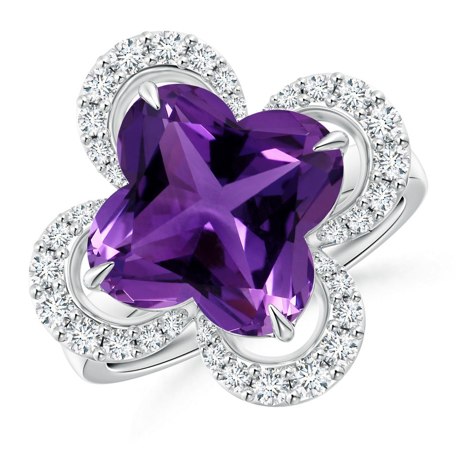 GIA Certified Clover-Shaped Amethyst Halo Engagement Ring