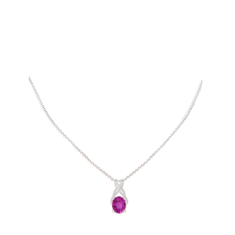 GIA Certified Oval Pink Sapphire Criss Cross Pendant with Diamonds