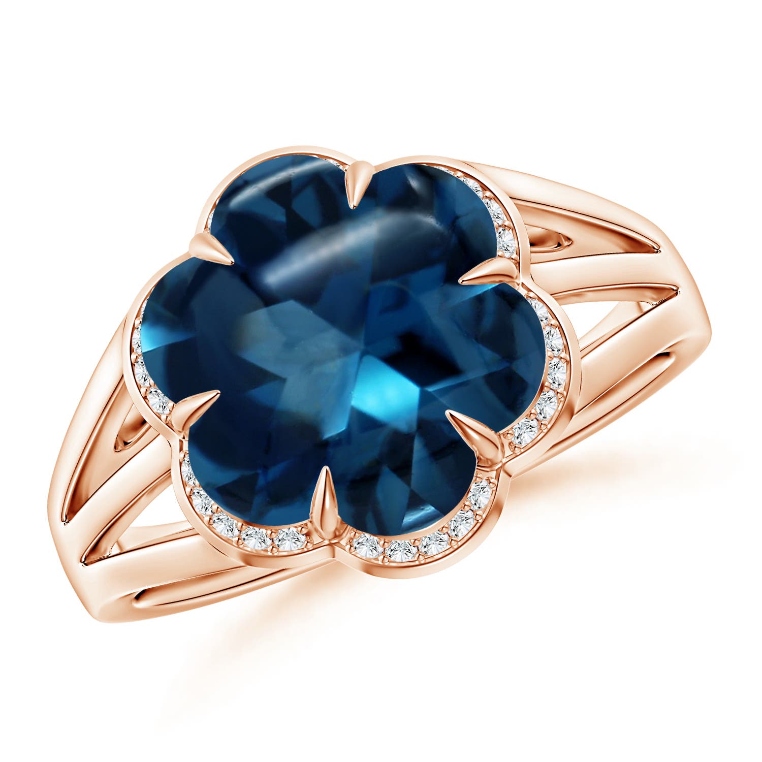 3.55 CTW Cushion London Blue Topaz Halo Ring with Trio Diamonds in 18K White Gold