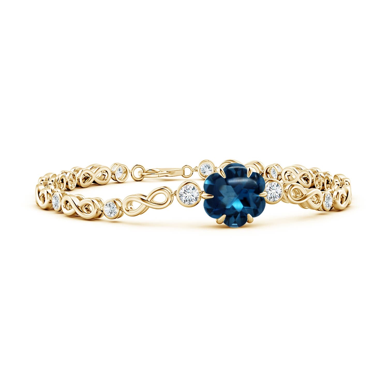 5.04 CTW GIA Certified Six-Petal London Blue Topaz Infinity Bracelet in 18K Yellow Gold