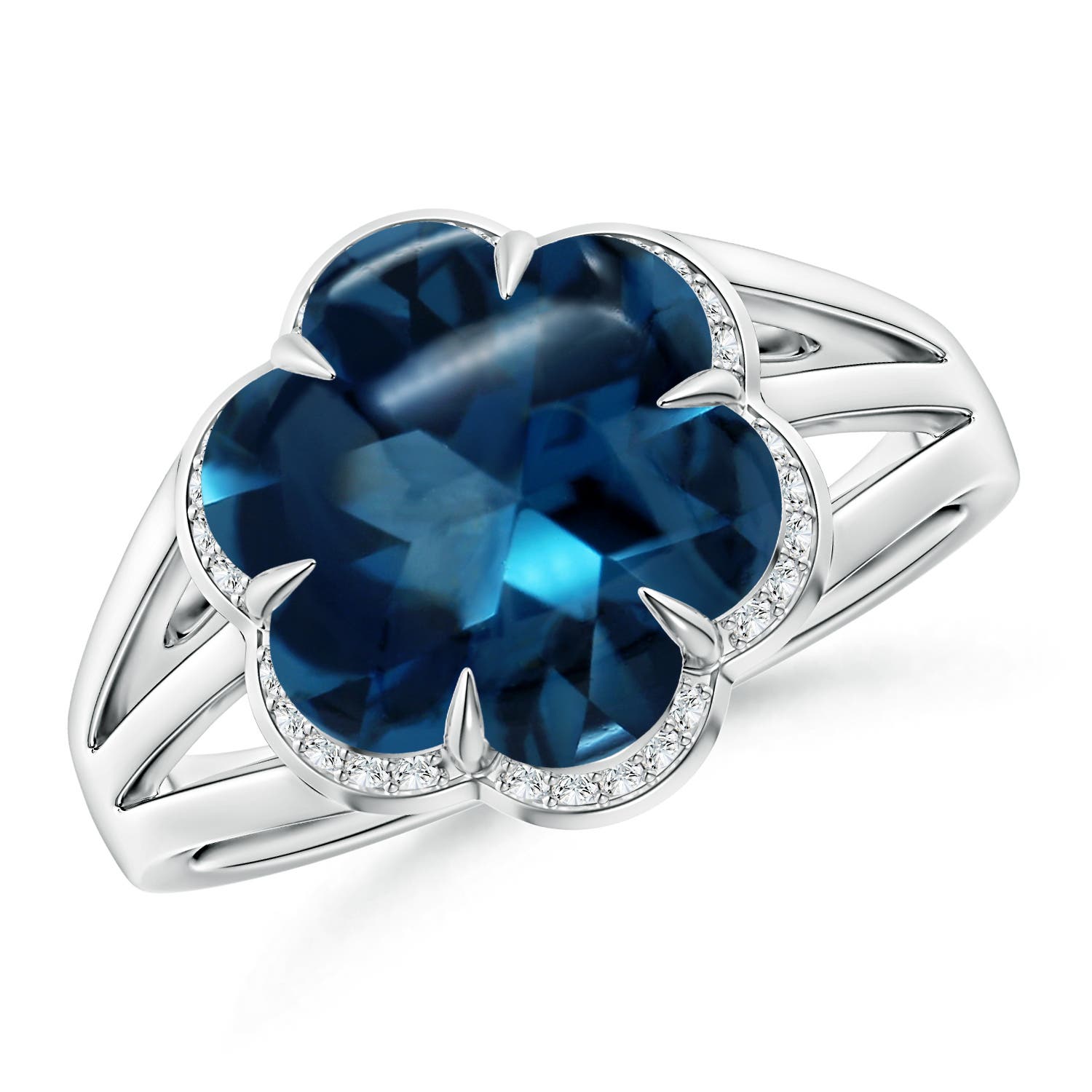 3.42 CTW Oval London Blue Topaz Criss Cross Ring with Diamonds in 18K White Gold