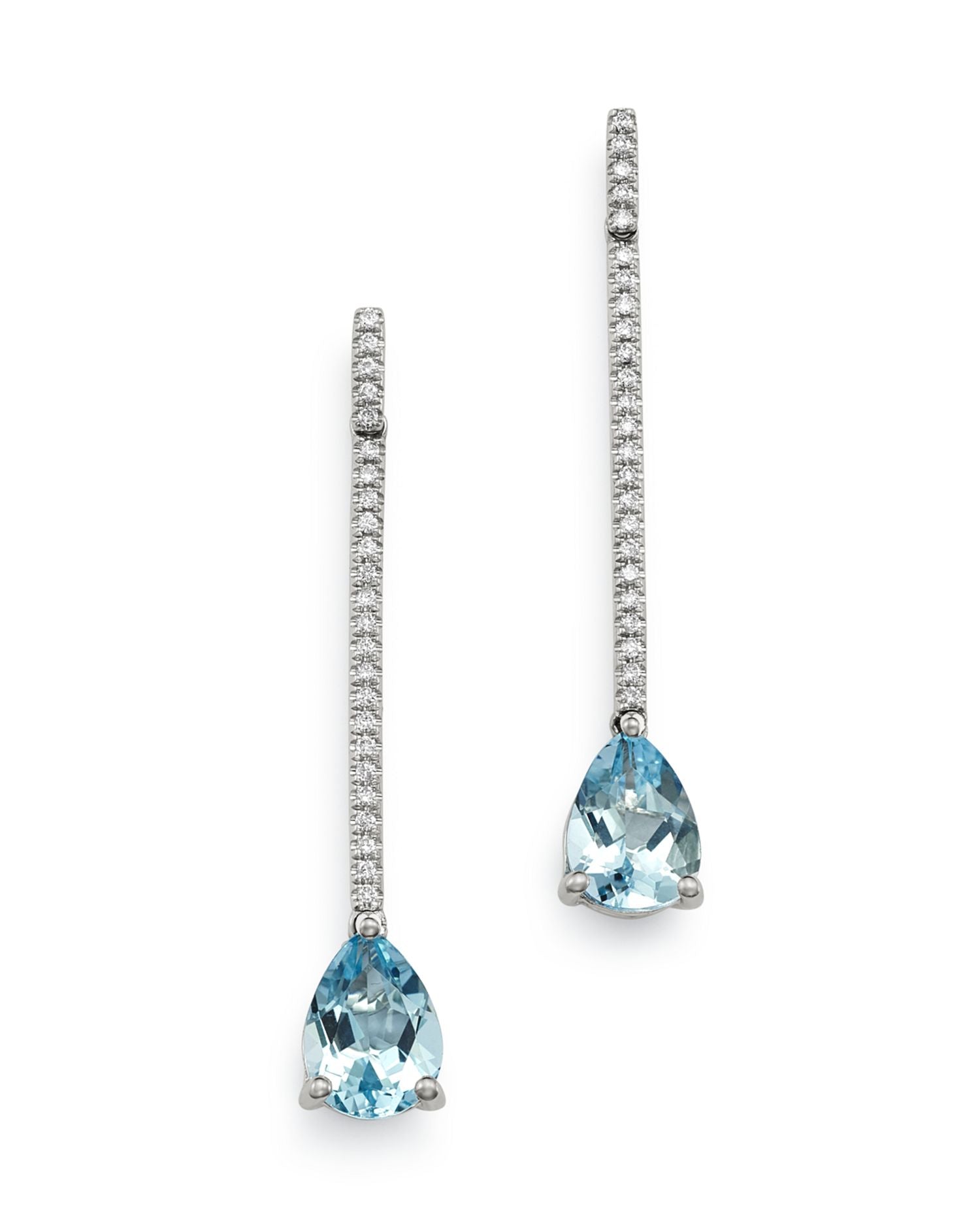 Aquamarine & Diamond Linear Drop Earrings in 14K White Gold - Exclusive
