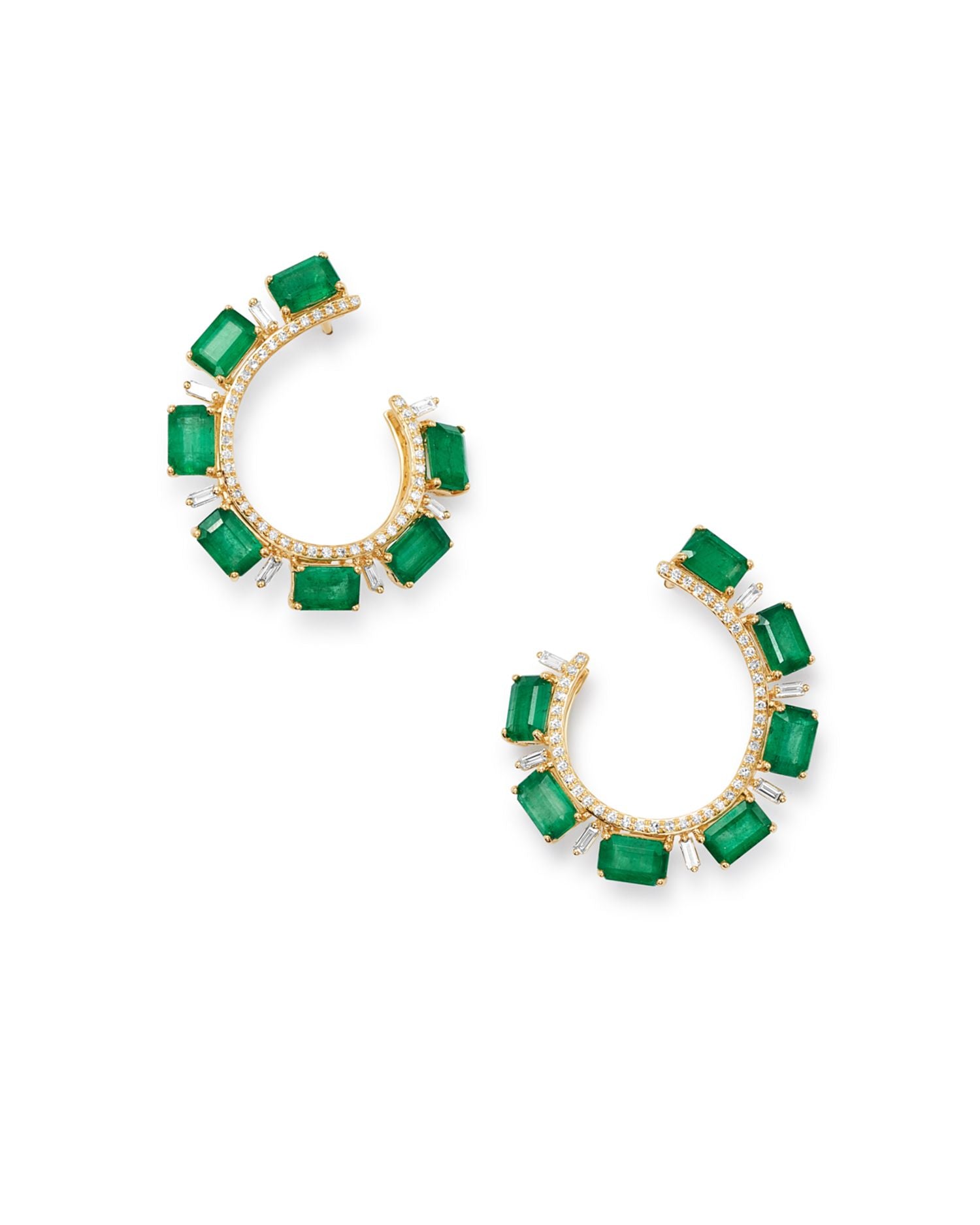 Emerald & Diamond Front-Back Earrings in 14K Yellow Gold - Exclusive