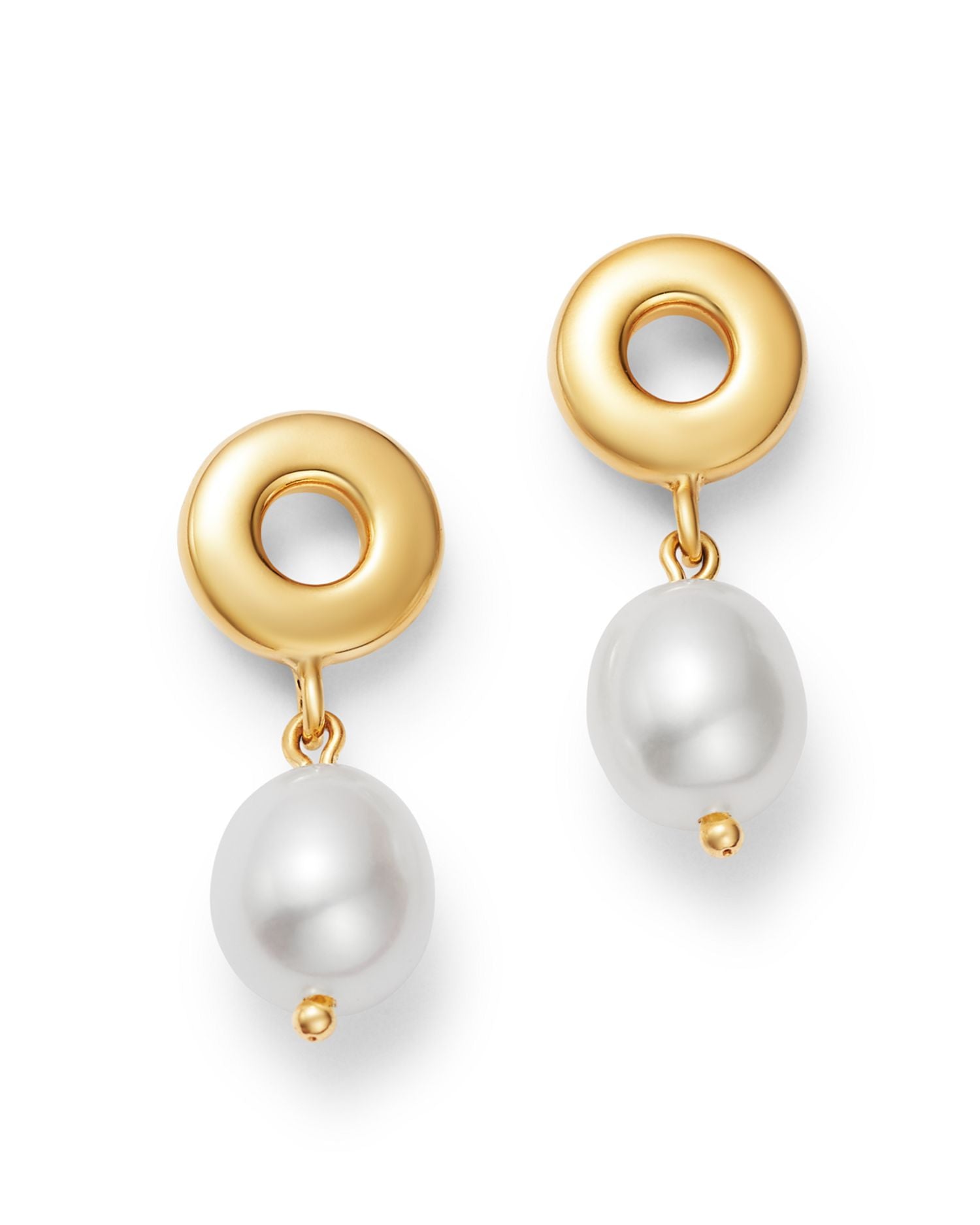 Cultured Freshwater Pearl & Circle Drop Earrings in 14K Yellow Gold - Exclusive