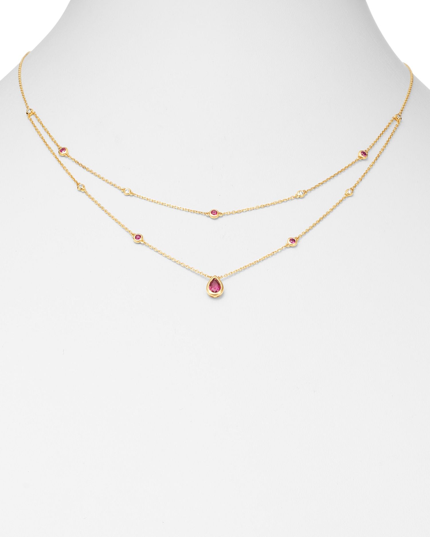 Ruby & Diamond Layered Necklace in 18K Yellow Gold, 18' - Exclusive