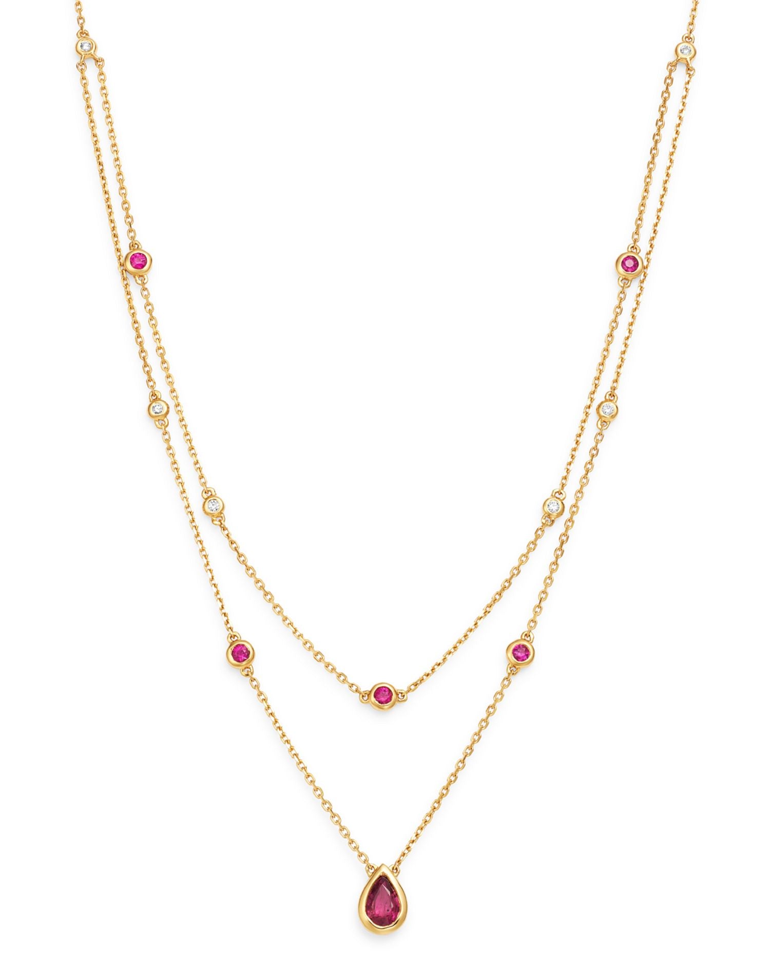 Ruby & Diamond Layered Necklace in 18K Yellow Gold, 18' - Exclusive