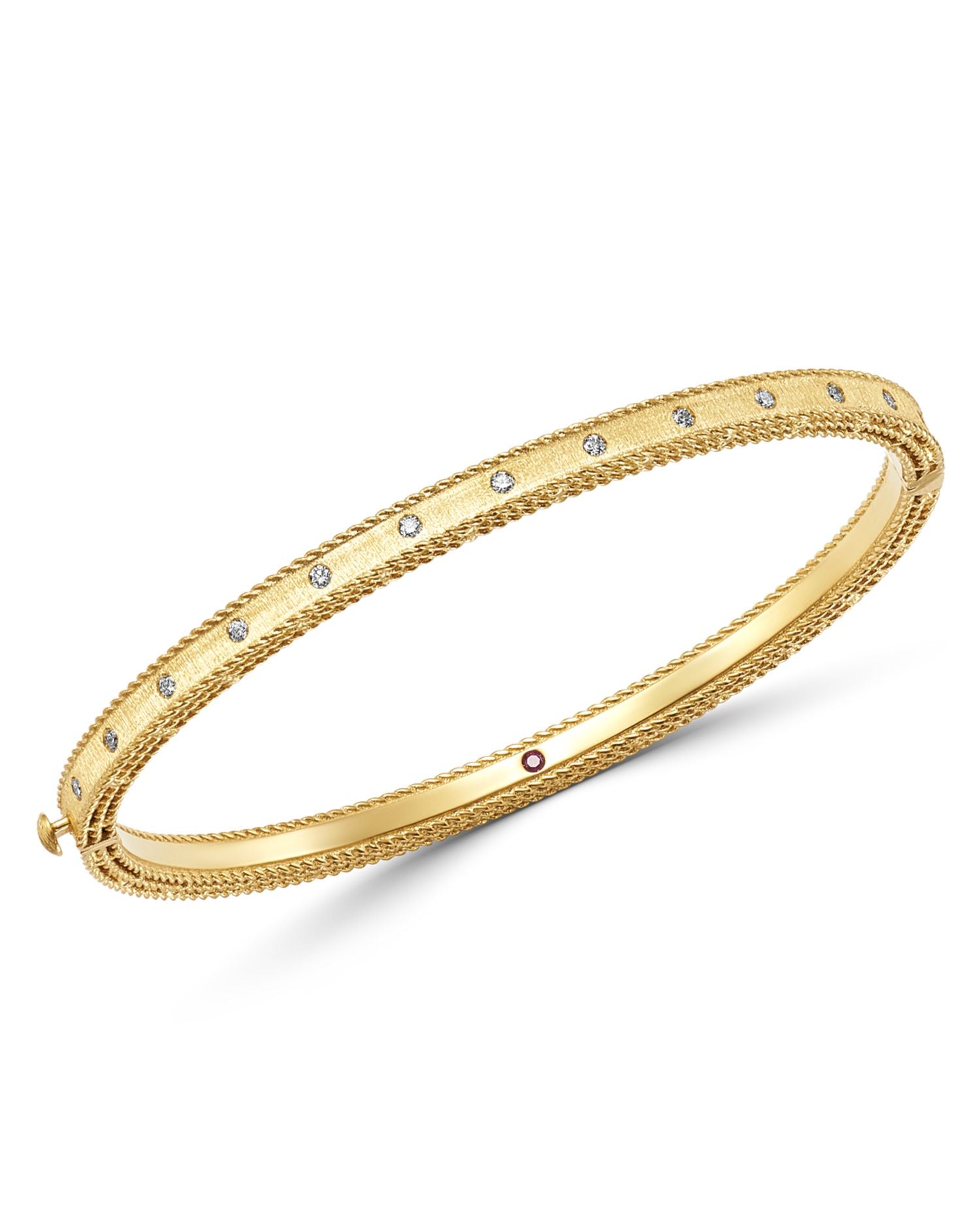 18K Yellow Gold Princess Diamond Hinged Bangle Bracelet
