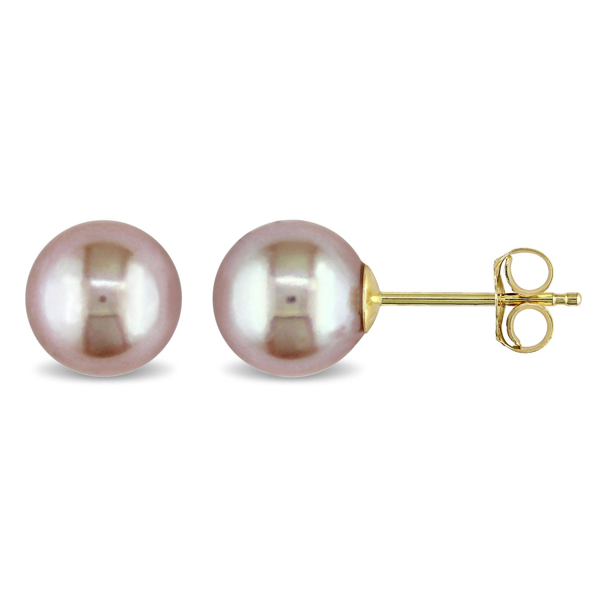 7-7.5mm Pink Cultured Freshwater Pearl Stud Earrings in 14k Yellow Gold