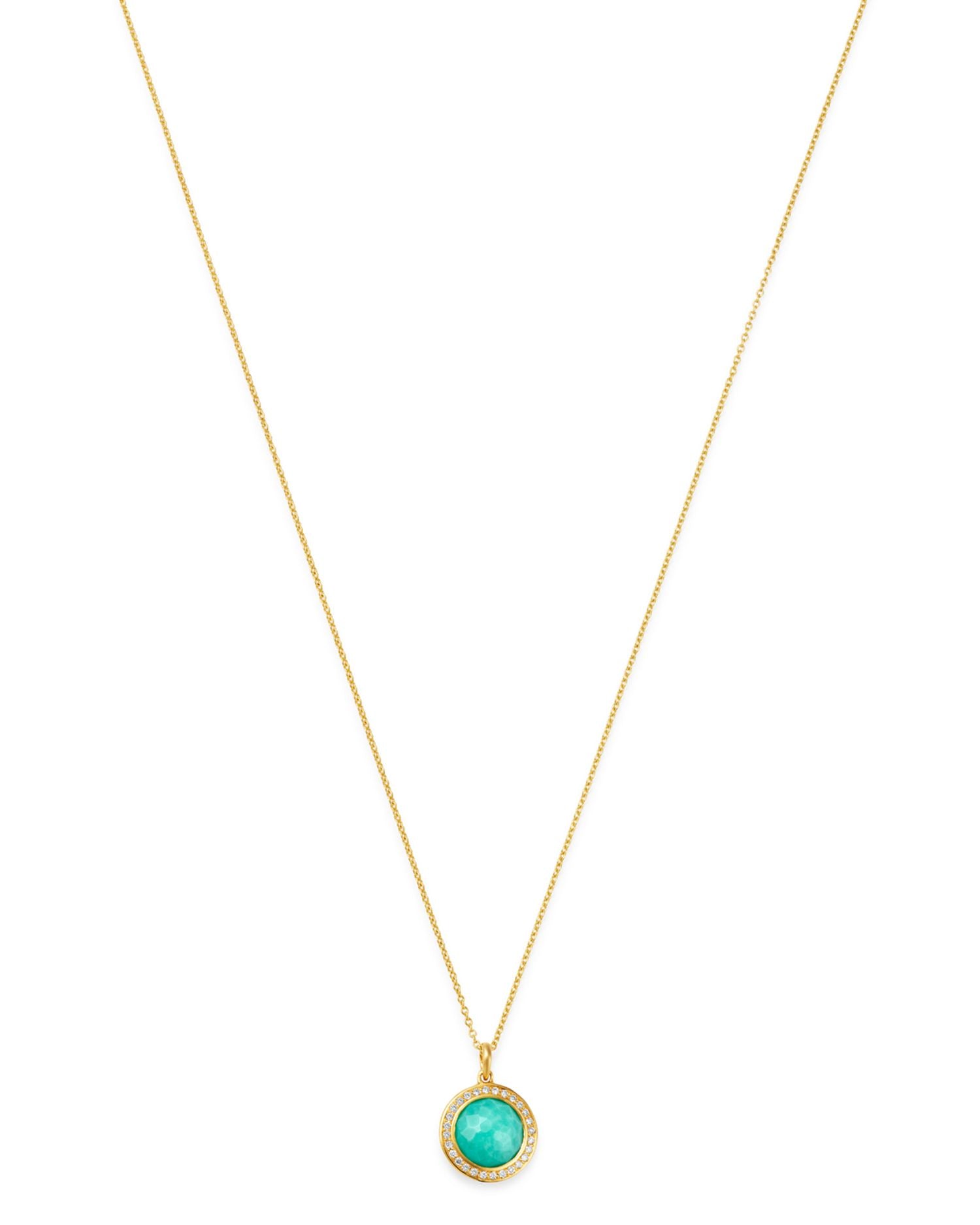 18K Yellow Gold Lollipop Turquoise Mini Pendant Necklace with Pavé Diamonds, 18'