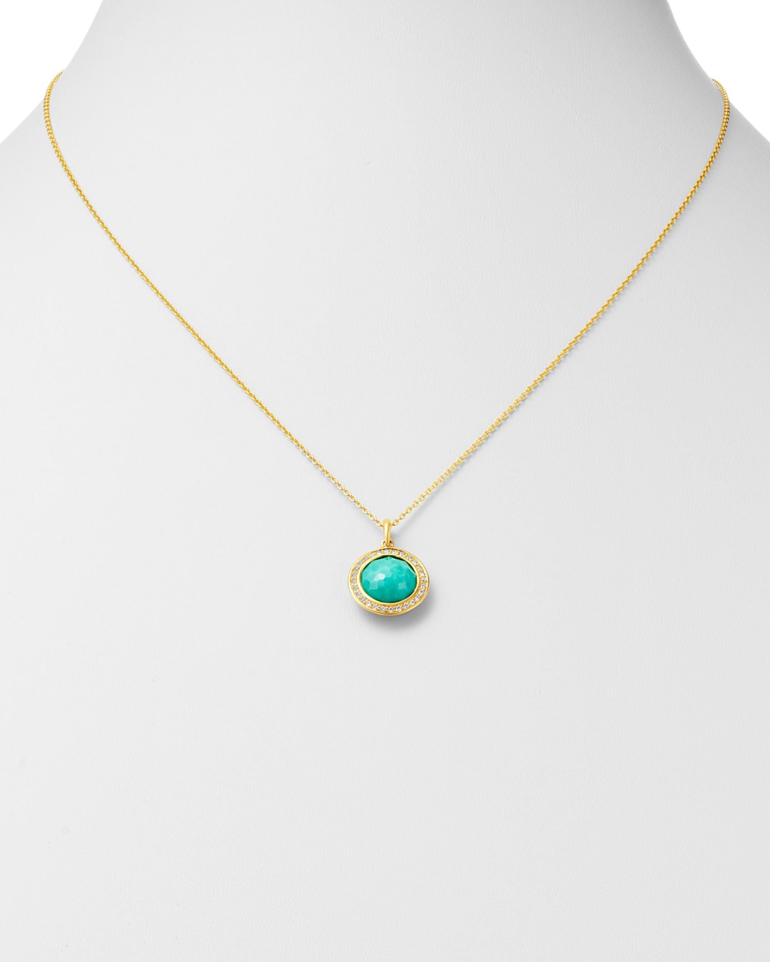 18K Yellow Gold Lollipop Turquoise Mini Pendant Necklace with Pavé Diamonds, 18'