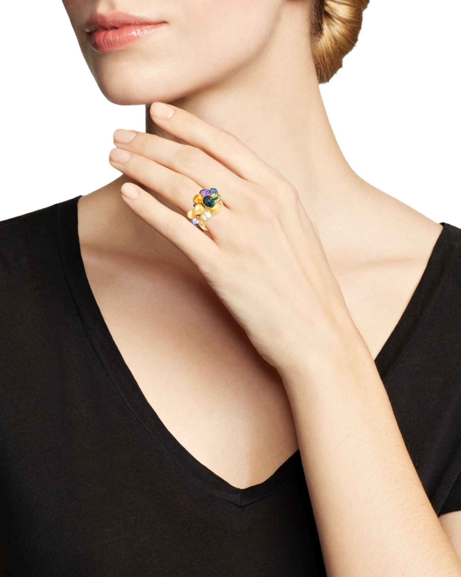 18K Yellow Gold Gemstone Cocktail Ring