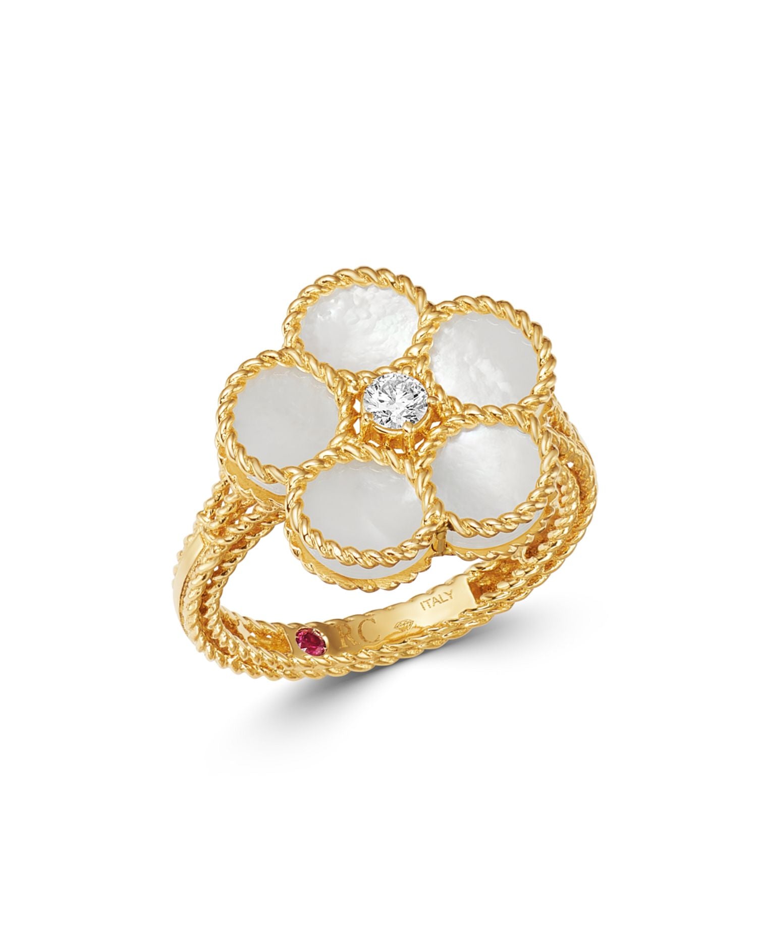 18K Yellow Gold Daisy Mother-of-Pearl & Diamond Ring - Exclusive
