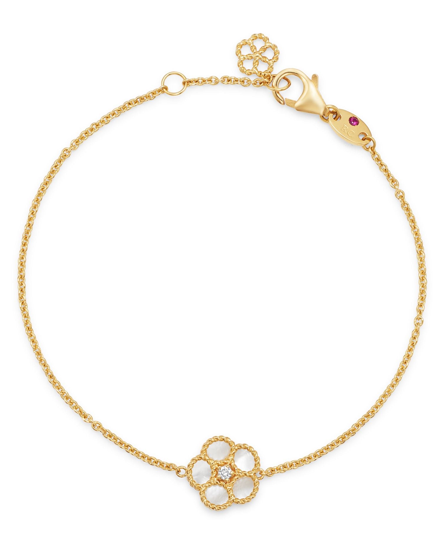 18K Yellow Gold Daisy Mother-of-Pearl & Diamond Chain Bracelet - Exclusive